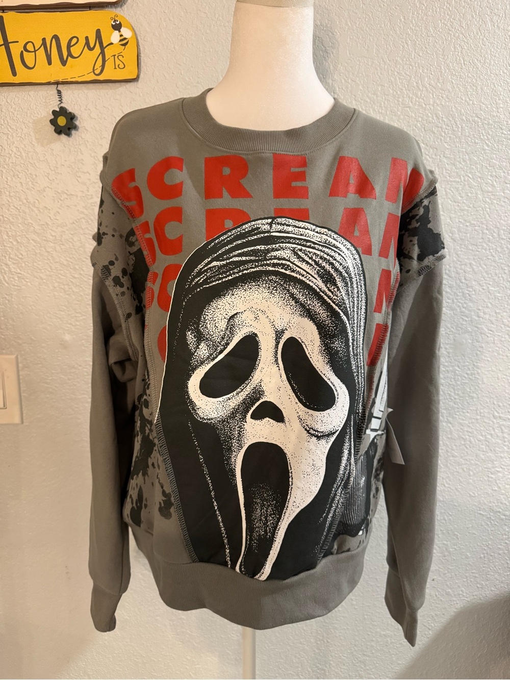 👻 Scream Ghostface Crewneck Sweatshirt Gray Halloween Fleece NWT Size XS